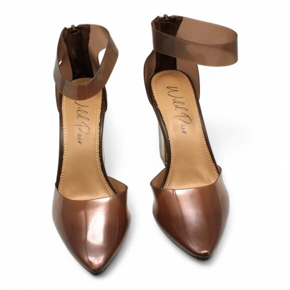 Wild Pair Womens Mocha Brown Translucent Ankle Strap Padded Dellie Pointed Toe B - Picture 2 of 7